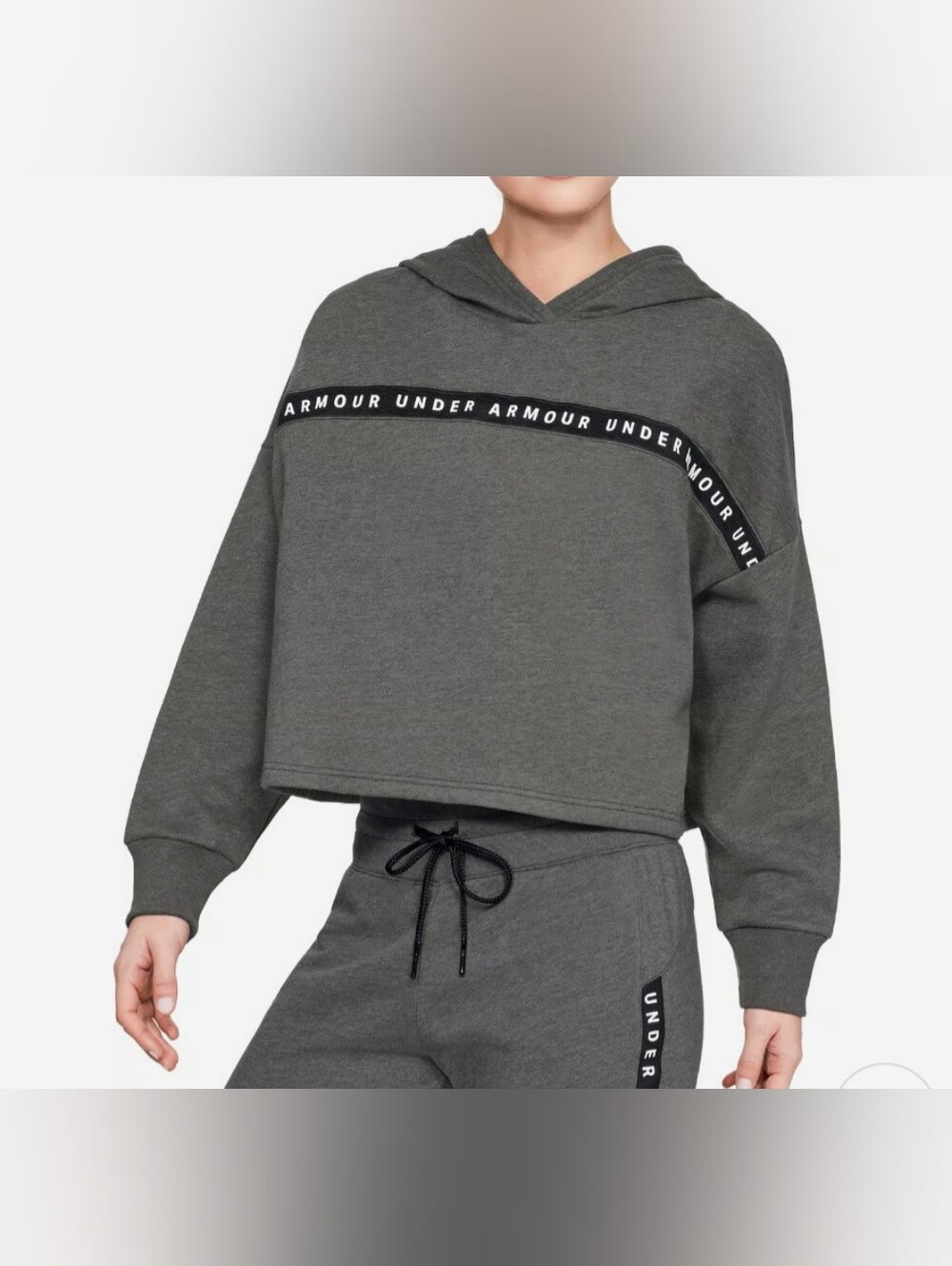UNDER ARMOUR CROPPED HOODIE LOOSE FIT RELAXED GRAY WOMEN'S XS